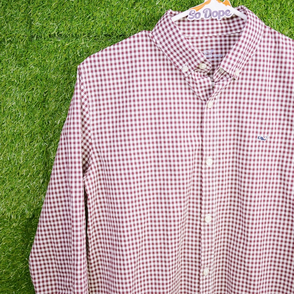 Vineyard Vines Button Down Burgundy Gingham Plaid - Men Size XL 18